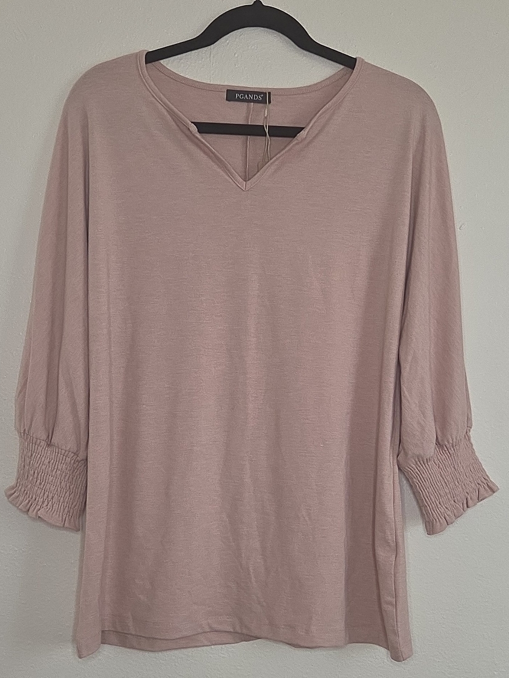 Dusty Rose V-Neck Smocked Sleeve Women's Blouse